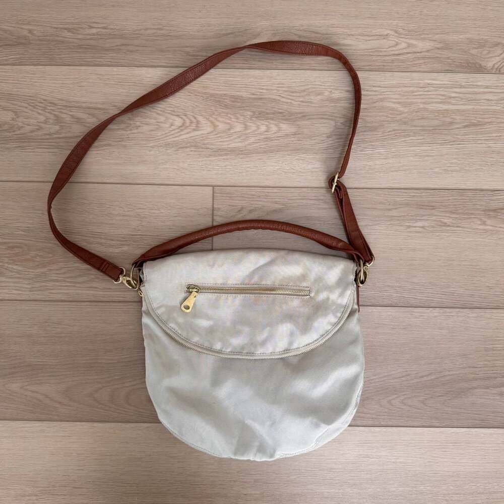 Cream & Brown Convertible Crossbody Shoulder Bag